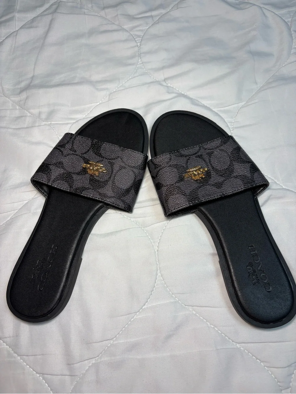 Coach women Black Slide Sandals